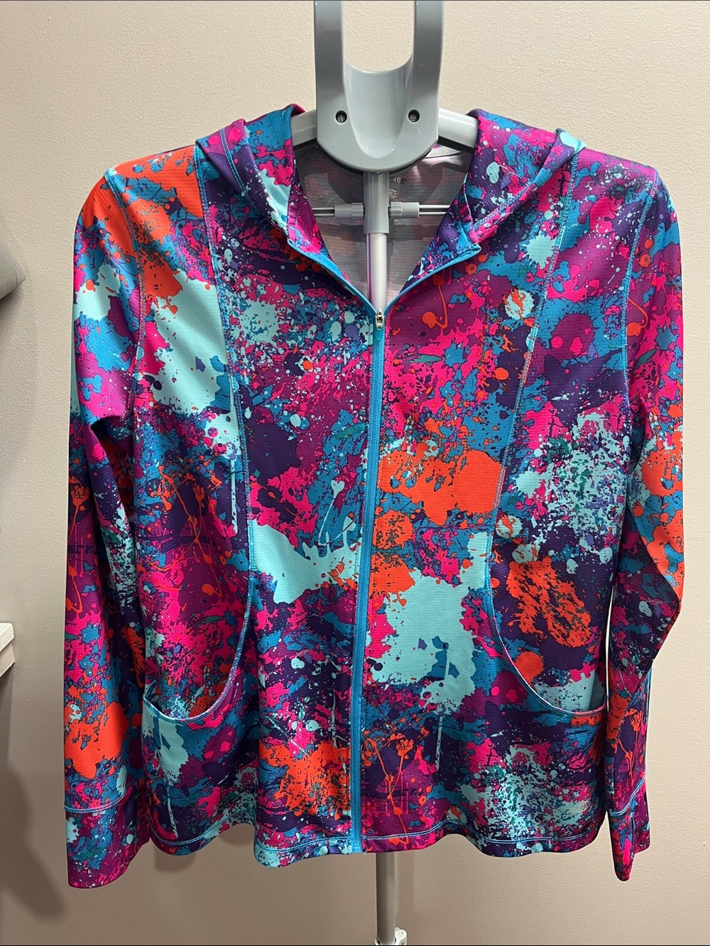 Reel Legends Splash-Print Zip Hoodie Jacket in Aqua, Purple, Fuchsia, Orange